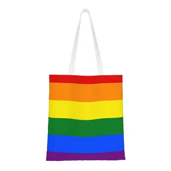 За многократна употреба Гей-Гордост на ЛГБТ С Розови Флага, Чанта За Пазаруване, Дамски Холщовая Чанта-Тоут на Рамото, Моющаяся, ЛГБТК, Торбички за Пазаруване за Лесбийки