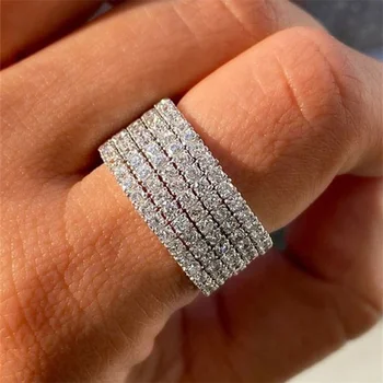 Huitan Ослепителни пръстени с покритие във формата на полукръг с ЧЕХИЯ за жени, Модни Луксозни Годежни пръстени, Прости, универсални женски украси за партита