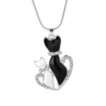 Сърцето си за Любовта Бяло Колие с черна котка, очарователна кристален дългата Верига за Жени, Сватбена Украса, прекрасно колие с животни collier femme