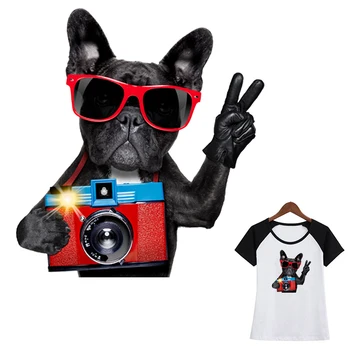 Апликация във формата на куче с камера, дрехи, моющаяся дългогодишна тениска 