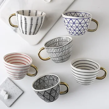 Проста чаша за вода с голям капацитет, рисувани на ръка в скандинавски стил, Керамични домакински чаша за закуска, Нерегулярная офис чашата за кафе