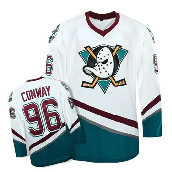 Хокей на майк The Mighty Ducks Movie 96 # Conway, зашити бял с дълъг ръкав
