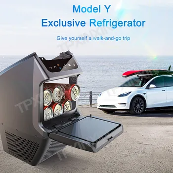 Автомобилен хладилник Mini, за Tesla Model Y заден среден подлакътник кутия за замразяване и отопление, 12 В Клас пътен хладилник