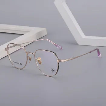 Нова мода рамки за очила, мека и красива, от чист титан, кръгла, с шарени ретро, дамски слънчеви очила в пълна рамка 6687