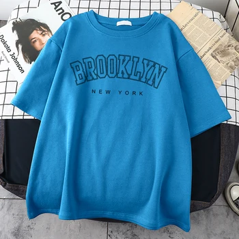 Бруклин, Ню Йорк, САЩ, памучни мъжки тениски с принтом, свободна незаменим тениска, мека тениска Оверсайз, ежедневни индивидуални тениска