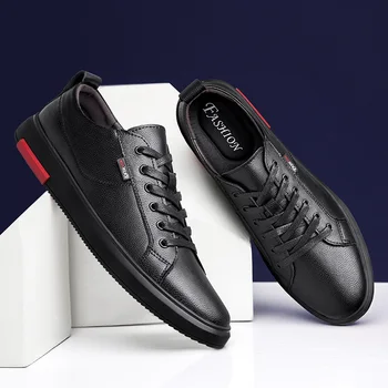 Модерен класически мъжки обувки от черна кожа, дишаща ежедневни обувки дантела, мъжки обувки в британския стил, универсални мъжки есенните маратонки