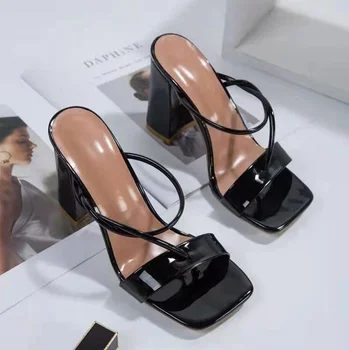 2022 Модни Обикновена Летни Сандали с Отворени пръсти на Площада Обувки, Дамски Обувки на среден ток с Появата на шнур, Лаконичен 35-42 Zapatos Mujer