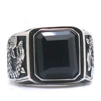 Унисекс от неръждаема стомана 316L, стръмни дракон, черен Камък, готическата най-новия пръстен