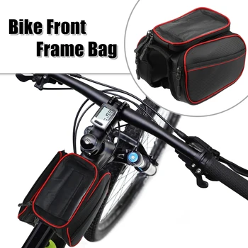Чанта за предната част на рамката на колелото Autohaux с притежателя на телефон със сензорен екран, водоустойчива чанта за съхранение на пътни планински велосипеди черен цвят