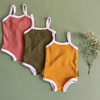 Сладки летни бански костюми за новородени бебета и малки момичета, едно парче бански-бикини за деца, монофонични плажен костюм