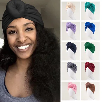2023 Нова мюсюлманска мода шапка-лента за глава, однотонная дамски хет-тюрбан, индийски шапки, дамски шапки-hijabs