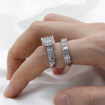 Блестящият камък ЧЕХИЯ за жени, 2 бр. пръстен от истинско сребро 925 проба, комплект за жени, флаш-годежни пръстени, фини бижута